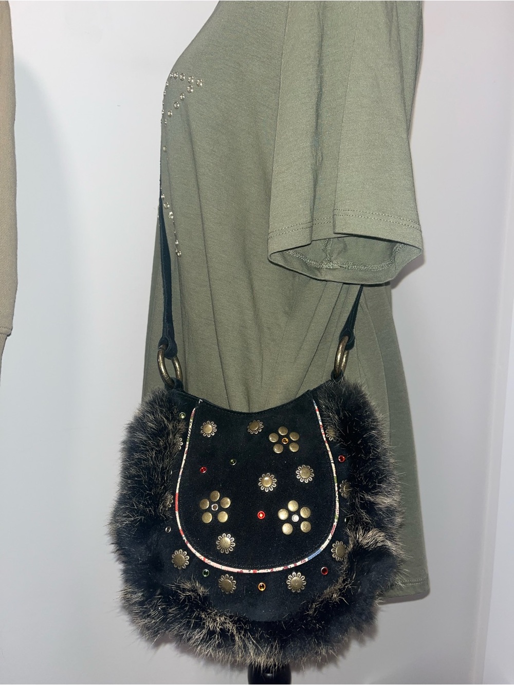 BCBGirls Studded Fur Crossbody